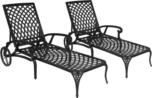Vista 10 de Outvita Sillas de salón para exteriores, patio reclinable de aluminio fundido con respaldo ajustable y ruedas giratorias para patio trasero, porche