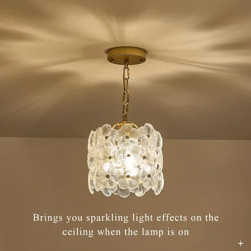 Vista 4 de Lámpara colgante de cristal dorado, paquete de 1 lámpara colgante de techo pequeña con flores modernas, 1 luz para cocina, isla, fregadero, comedor