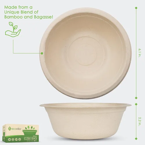 Vista 10 de Ecovita Cuencos de papel 100% compostables [16 onzas.] – 150 cuencos desechables ecológicos, resistentes, libres de líquidos y resistentes al calor