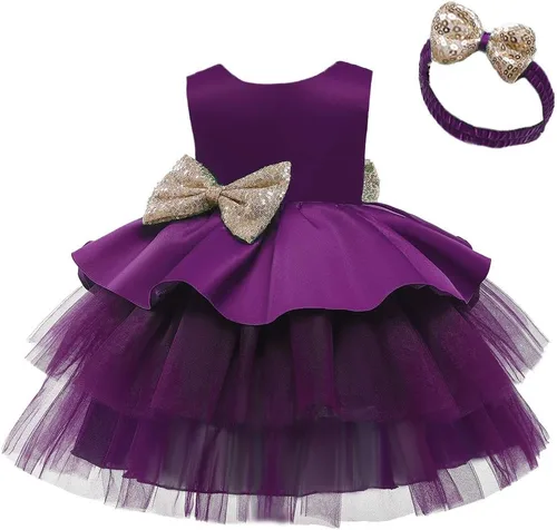Vista 2 de TUIJI 6M-5T - Vestidos de flores con lazo para bebés y niñas, sin espalda, para fiesta de boda, boda, fiesta, lentejuelas