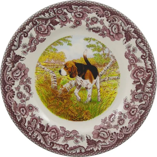 Vista 17 de Spode Woodland Bass Plato de Ensalada - 8" Loza Fina, Hecho en Inglaterra, Diseño de Pez de Caza con Borde de Flores Británicas para Ensaladas