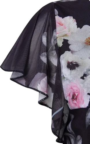 Vista 3 de Furnex Blusa de manga corta para mujer, de malla plisada, blusas florales de verano