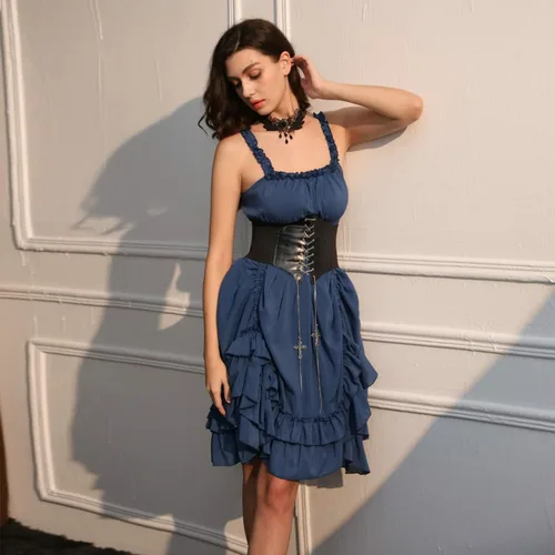 Vista 2 de Women's Steampunk Victoria Cosplay Dress high and Low Dress