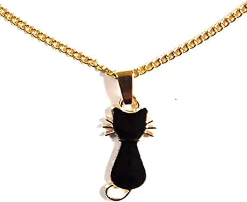 Vista 5 de Lindo collar con colgante de gato negro esmaltado, cadena chapada en oro, 18 pulgadas, gatito felino para amantes de los gatos, caja de regalo