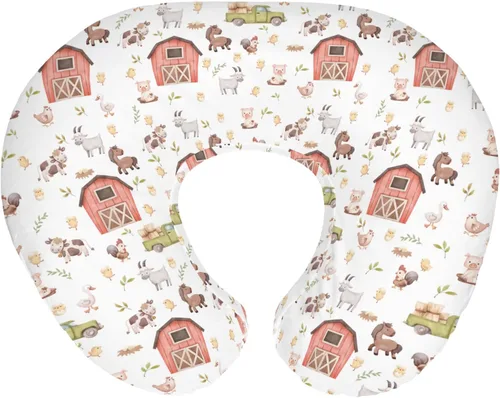 Vista 11 de Lindas fundas de almohada de lactancia de animales de granja para niños y niñas, vaca, gallo, cabra, pato, cerdo, funda de almohada de lactancia