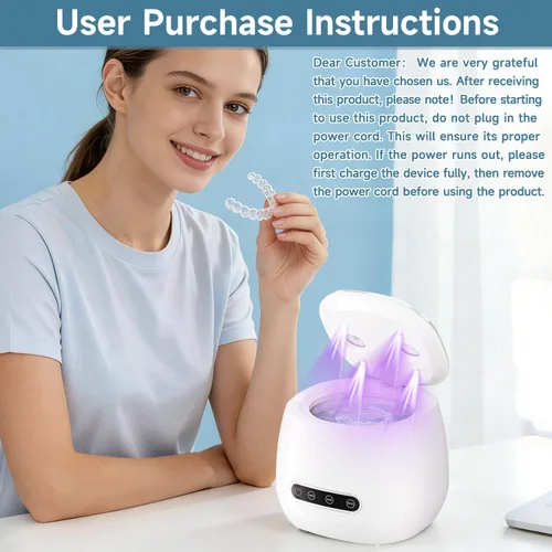 Vista 7 de Limpiador ultrasónico de retención ultrasónico de 48 kHz, limpiador ultrasónico dental, máquina de limpieza dental para dentadura con temporizador