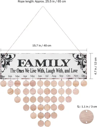 Vista 7 de FAMILY - Placa colgante de madera para cumpleaños, calendario de madera, recordatorio de cumpleaños, decoración del hogar