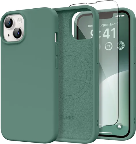 Vista 245 de GONEZ Funda magnética para iPhone 14, compatible con Magsafe, con protector de pantalla + protector de cámara, forro de microfibra antiarañazos