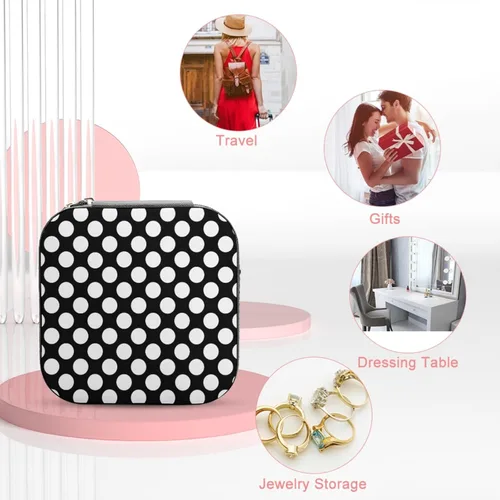 Vista 5 de ONDIAN Portable Travel Mini Jewelry Box Leather Jewelry Organizer Case Black White Dot Storage Box for Women