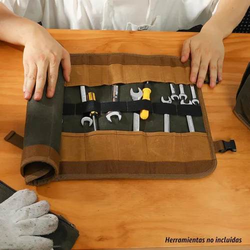 Vista 7 de Rollo de herramientas de lona, 23 bolsillos, funda de herramientas de lona encerada resistente de 16 onzas, almacenamiento de herramientas