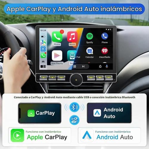 Vista 3 de Radio Android Single DIN inalámbrica Carplay Android Auto 8-Core 10.1 pulgadas pantalla táctil estéreo de coche con pantalla táctil flotante