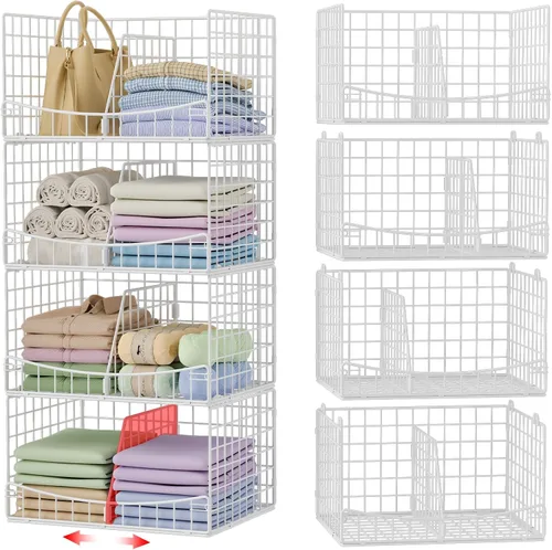 Vista 10 de Hongtamoya Organizadores de armario apilables de 5 niveles y estantes de almacenamiento, contenedores para armario de ropa, cocina, oficina, baño