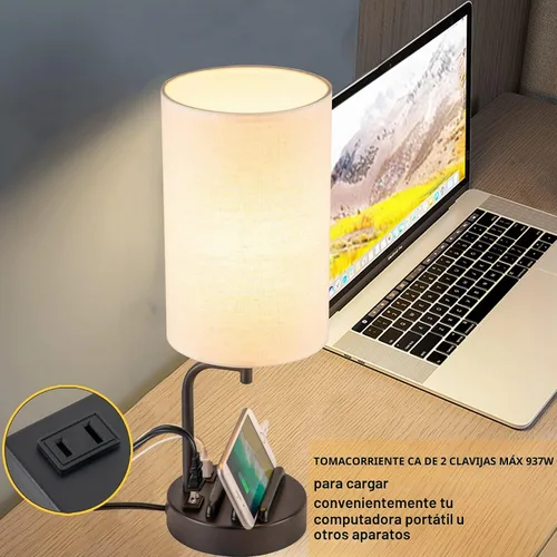Vista 5 de Lámpara de mesa USB con control táctil Dreamholder, lámpara de noche mejorada de 3 vías regulable con puertos de carga USB C & A y tomacorriente AC