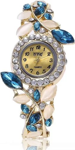 Vista 8 de Weicam Pulsera de lujo para mujer, 5 unidades, diseño de flor de diamante, retro, al por mayor, joyería, 幸运赛车走势图, Movimiento de cuarzo