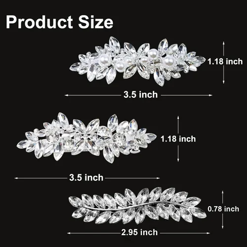 Vista 3 de 3 pinzas para el pelo nupcial con diamantes de imitación, horquillas de cristal, horquilla plateada, pasador de joyería para novias, damas de honor