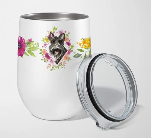 Vista 42 de Caroline's Treasures CK4110TBL12 Afghan Hound Pink Flowers - Vaso de vino aislado de acero inoxidable de 12 onzas con tapa, bonita taza de viaje