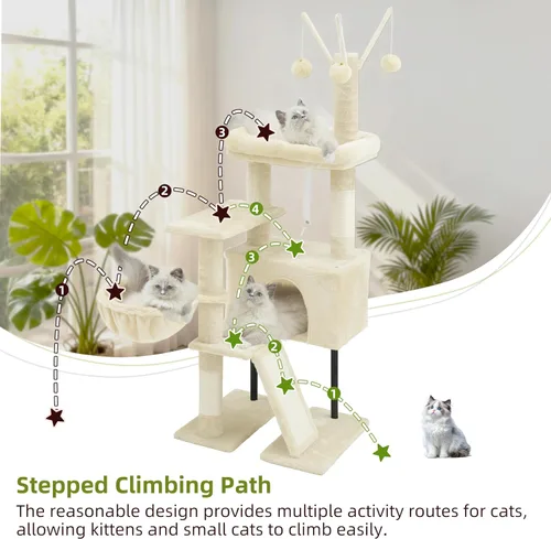 Vista 2 de Gitelsnour Árbol para gatos de interior, torre para gatos con poste rascador para gatos pequeños y gatitos, casa para gatos con plataforma superior