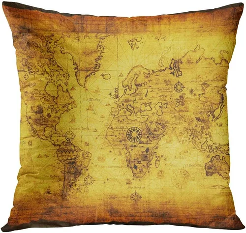 Vista 5 de ArtSocket Juego de 4 fundas de almohada vintage con mapa del viejo mundo, cartografía, descubrimiento de sepia antiguo, continentes políticos