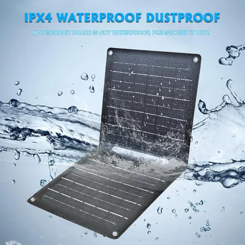 Vista 6 de Panel solar portátil (5 V 2 A máx.) con puerto USB-A para teléfono celular, ventilador, linterna, paneles solares impermeables IPX4, cargador solar