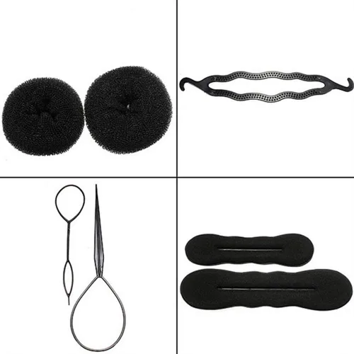 Vista 3 de 73 piezas de herramientas para trenzar el cabello con moño de peluca de cabello marrón, herramientas de peinado para el cabello, accesorios