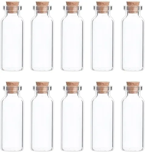 Vista 34 de 25 mini botellas de vidrio con tapas de corcho, 5 formas clásicas, pequeños frascos de vidrio, botellas de deseos, pequeños frascos decorativos