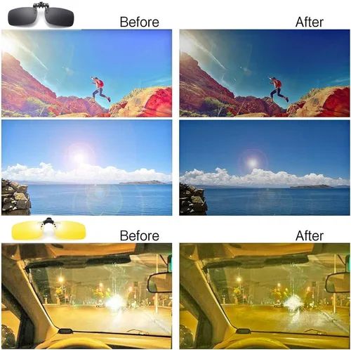 Vista 7 de Polarized Clip-on Sunglasses Anti-Glare Driving Glasses for Prescription Glasses