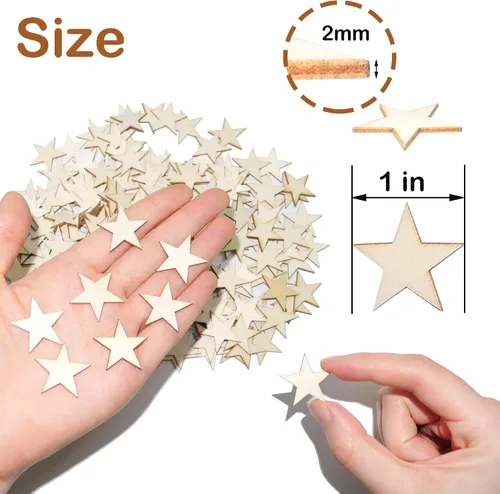 Vista 2 de HADDIY Estrellas de madera pequeñas de 1 pulgada, recortes de estrellas de 1 pulgada 200 piezas