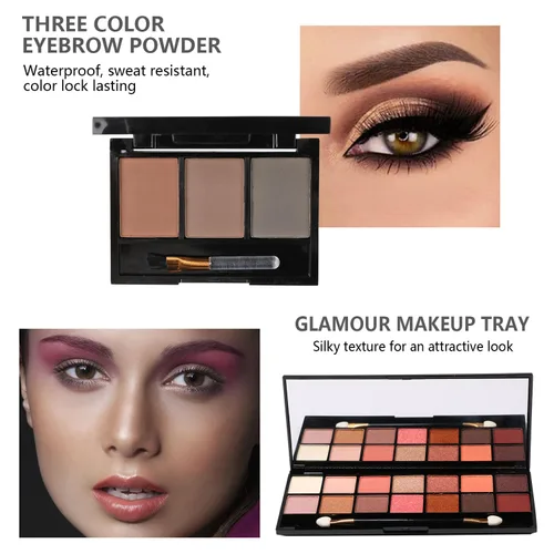 Vista 6 de Kit de maquillaje todo en uno, kit completo multiusos esencial con paleta de sombras de ojos, brillo de labios, base, rímel, lápiz de cejas