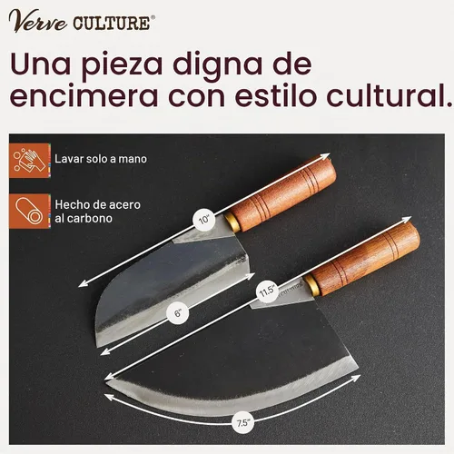 Vista 4 de Verve CULTURE Juego de 2 cuchillos Thai Chef's Moon - Cuchillo de acero al carbono forjado a mano