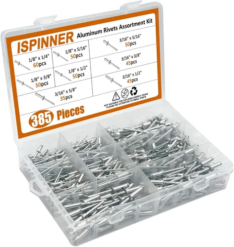 Vista 3 de ISPINNER 385pcs 8 tamaños de remaches ciegos de aluminio, kit surtido de remaches pop (plata)