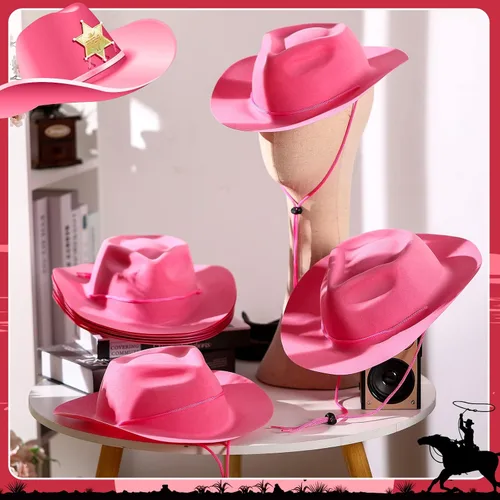 Vista 3 de Hicarer Juego de 12 sombreros de vaquero occidentales de fieltro de ala ancha, sombreros de fiesta de vaquera para hombres, mujeres, adultos, fiesta