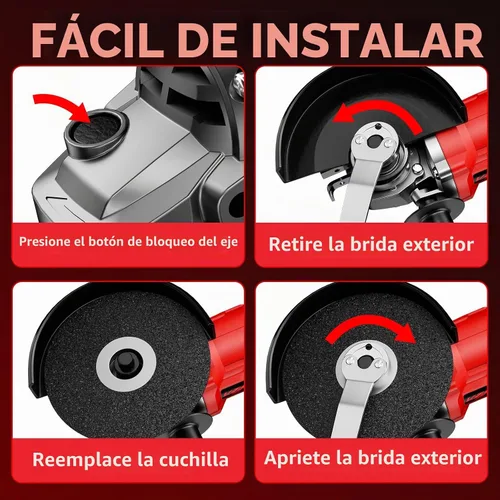 Vista 8 de FULLYEA Kit de amoladora angular inalámbrica, amoladoras angulares de potencia de 4-1/2 pulgadas con 2 baterías de 4.0 Ah y motor sin escobillas