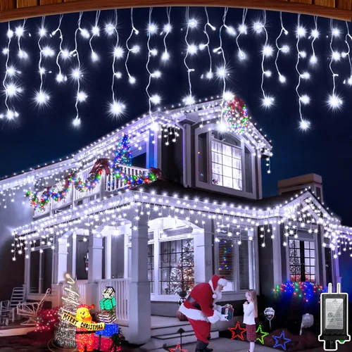 Vista 9 de 612 luces LED de Navidad de 60 pies con 136 caídas, 12 modos de iluminación, decoración navideña multicolor, luces centelleantes regulables 2-Varios