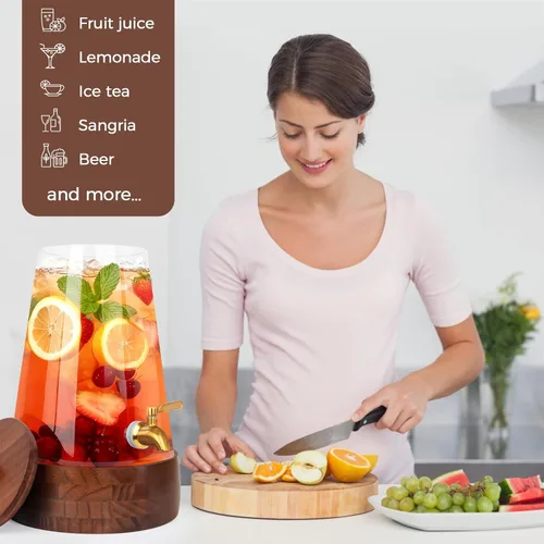 Vista 8 de Dispensador de bebidas de vidrio para fiestas, dispensador grande de bebidas de 1.72 galones con soporte dispensadores de jugo con jarra de espita