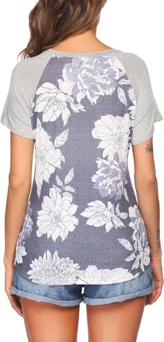 Vista 5 de Ekouaer Camisetas de maternidad para mujer, manga raglán, doble capa, para embarazo, verano