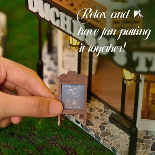 Vista 6 de CUTEBEE Casa de muñecas en miniatura con muebles, kit de casa de muñecas de madera para bricolaje más a prueba de polvo, idea creativa