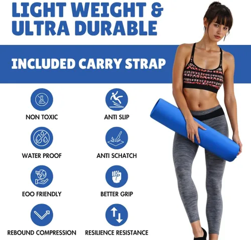 Vista 3 de Tapete de yoga grueso para ejercicio y pilates, tapete de yoga antideslizante con correa, tapete de gimnasio extra ancho para el hogar, tapete