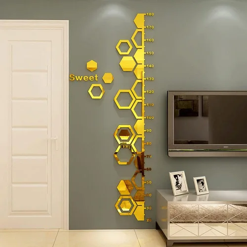 Vista 2 de Adhesivo de espejo de pared para niños, medición de altura, calcomanías de espejo de vidrio, autoadhesivas, regla de crecimiento, calcomanía