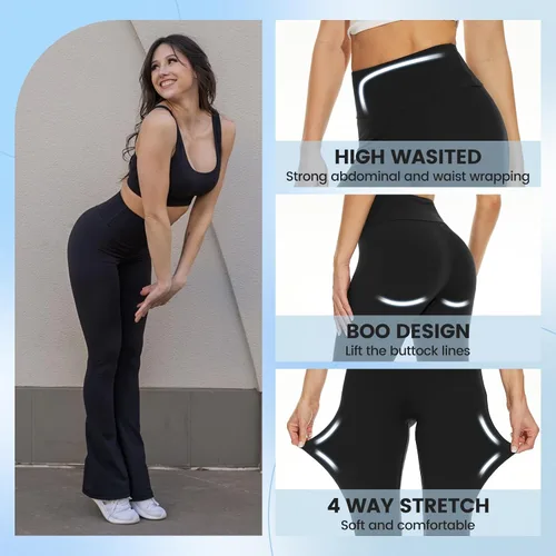 Vista 2 de Leggings de cintura alta para mujer, pantalones deportivos suaves con control de abdomen para correr, ciclismo, yoga, entrenamiento, talla regular