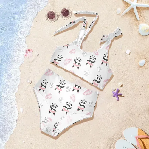 Vista 2 de CaTaKu Traje de baño de dos piezas para niñas, lindo conjunto de bikini tankini hawaiano para playa, traje de baño deportivo para niñas, talla 3-12T
