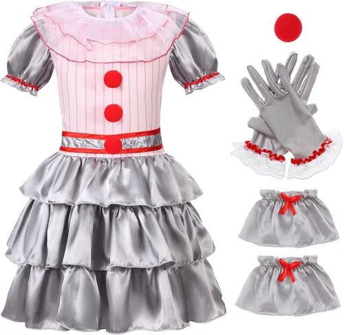 Vista 2 de Simplecc Disfraz de payaso espeluznante para niñas, disfraz de fiesta de cosplay de Halloween