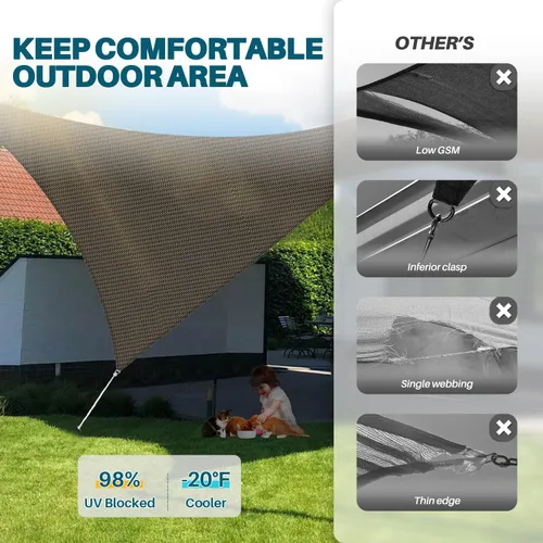 Vista 16 de Coarbor Toldo tipo vela de 2 x 2 x 2 pies, para exteriores, resistente, triangular, tela para patio, jardín, terraza, pérgola (beige)
