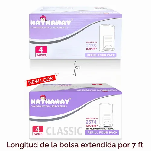 Vista 5 de Bolsas de repuesto para pañales compatibles con el cubo de pañales Dekor Classic, 30% de longitud, soporta hasta 2574 pañales, aroma a lavanda
