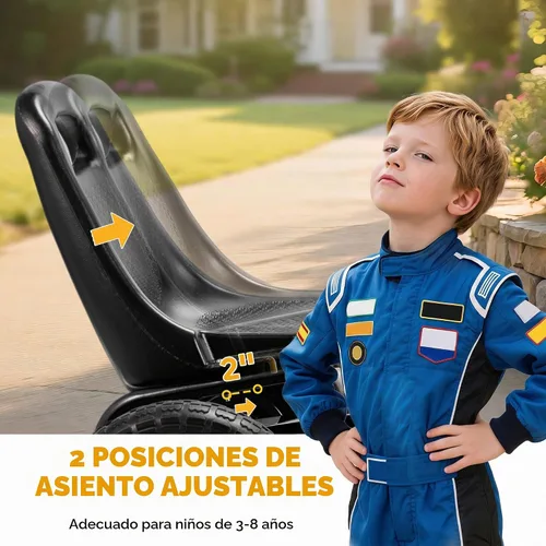 Vista 4 de Qaba Go Kart - Pedal de 4 ruedas para niños, asiento ajustable para niños Negro