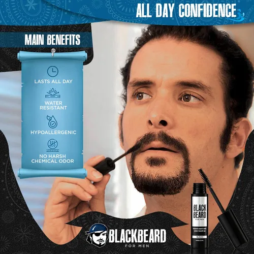 Vista 2 de Barbanegra para hombre, color de barba instantánea, negro, 1 paquete 1-Day Temporary Facial Hair Tint, Beard, Mustache, Eyebrow, Sideburns