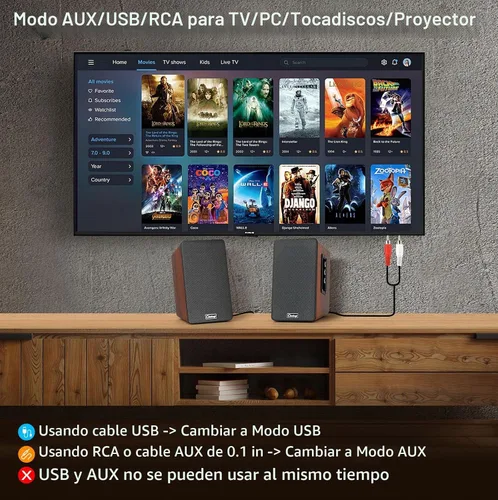 Vista 5 de Altavoces de PC de 50 W, altavoces de estantería de madera RCA, AUX