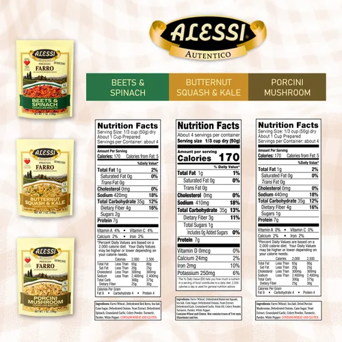 Vista 2 de Alessi Autentico, grano de farro romano premium sazonado, se cocina como risotto, saludable para el corazón, fácil de preparar, 7 onzas