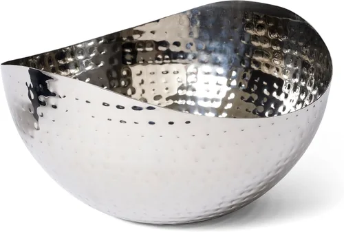 Vista 3 de Cuenco decorativo grande, cuenco de fruta de acero inoxidable para servir ensalada, cuenco de centro de mesa martillado (redondo de 10 pulgadas)