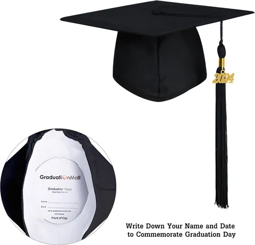 Vista 3 de GraduationMall Gorra y vestido de graduación Masters con borla negra 2024 unisex