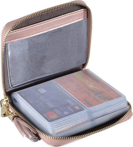 Vista 20 de Easyoulife Billetera Tarjetero de Tarjetas de Crédito para Mujer con Cremallera de Cuero Estuche para Tarjetas con Bloqueo RFID, Negro, medio